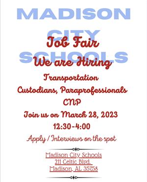 Job Fair March 28 at 12:30 to 4 p.m. Central Office